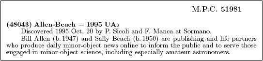 naming citation from the Minor Planet Center of the International Astronomical Union
